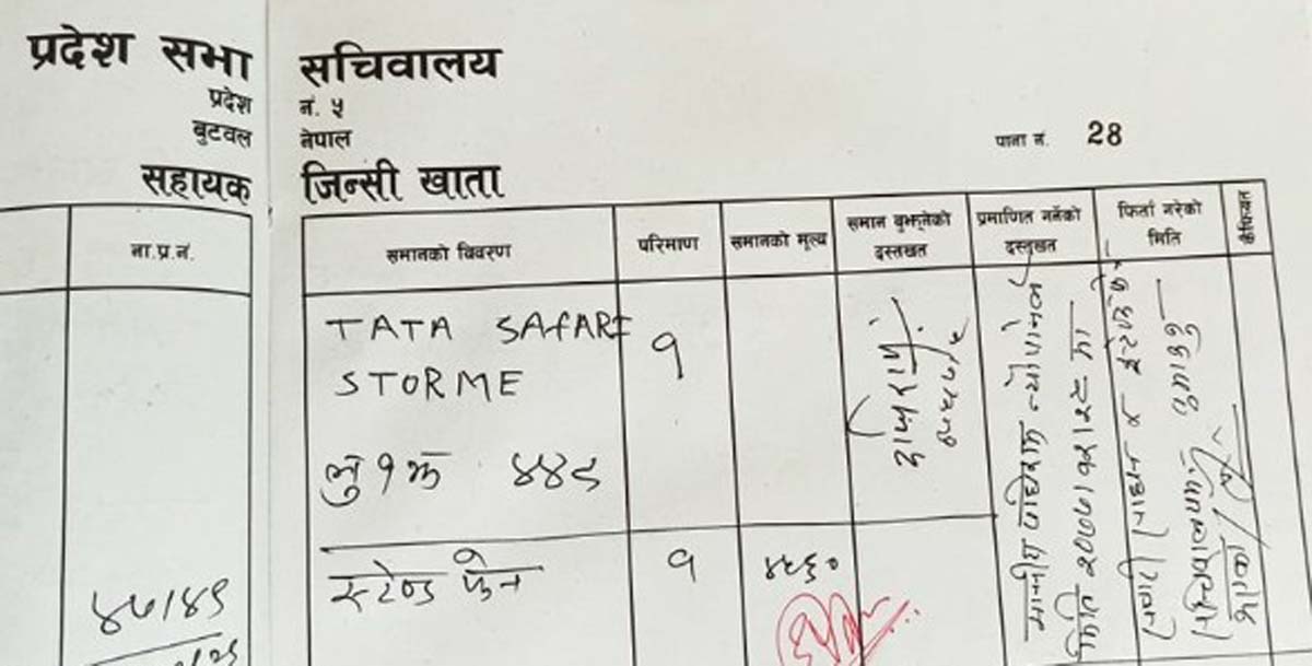   अर्थ समिति सभापति न्यौपानेद्वारा सचिवालयलाई गाडि फिर्ता